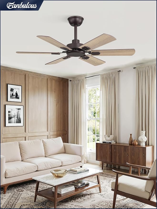 Fanbulous 42 Inch Ceiling Fans No Light with Remote, Modern Ceiling Fan Without Light, Dual Finish 6 Blades, Reversible Quiet DC Motor, 6 Speed, Large Ceiling Fan for Indoor or Outdoor, Oil Bronze