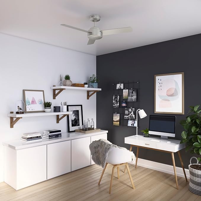Hunter Presto, Indoor, Ceiling Fan, No Light, Modern, 44 inch, Matte Nickel | SureSpeed high velocity airflow you can feel; no-light design and 3D Interactive Guide support small rooms and offices.