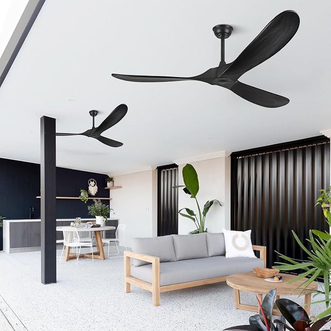 Haipeel 60 Inch Outdoor Ceiling Fans Without Lights, Wood Ceiling Fan no Light with Remote Control, Modern Black Outdoor Ceiling Fans no Lights 3 Blade Propeller for Patios Farmhouse ETL, Matte Black