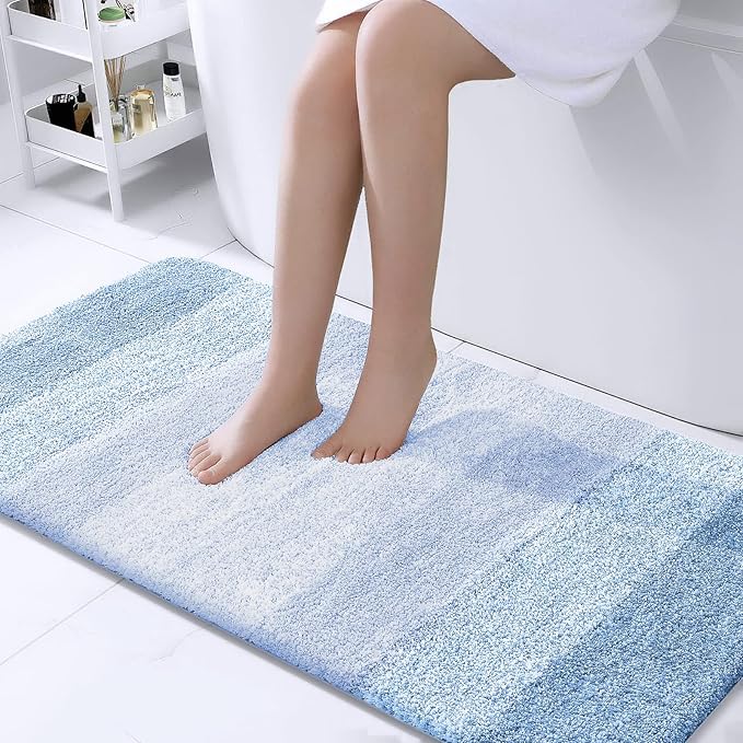 OLANLY Bathroom Runner Rugs Mat 44x24, Extra Soft Absorbent Microfiber Bath Rugs, Rubber Backing, Quick Dry, Washable Long Bath Mats for Bathroom, Tub and Shower, Home Decor Accessories, Light Blue