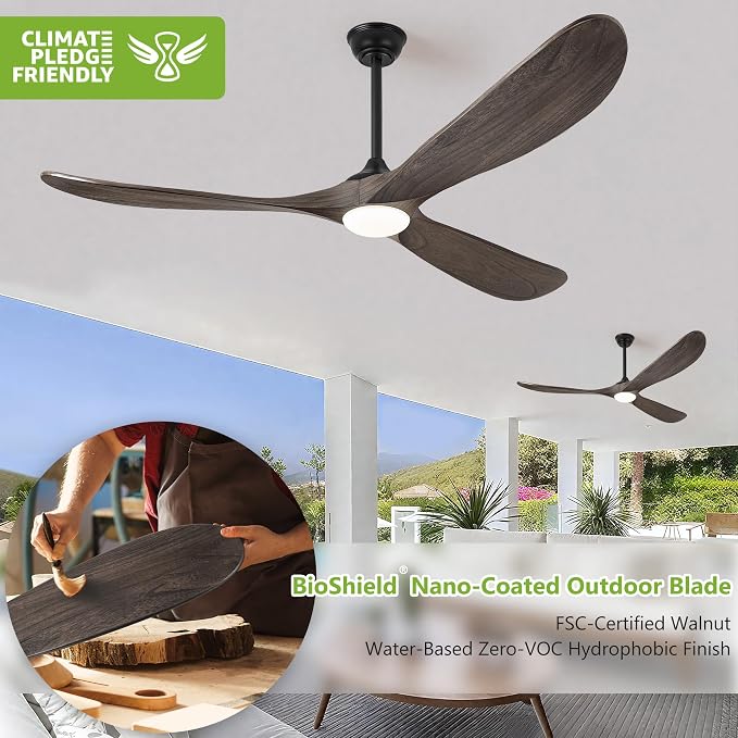 Haipeel 72 Inch Ceiling Fans with Lights, Wood Outdoor Ceiling Fan for Patio and Remote Control Rustic Propeller Large Ceiling Fans with Light Farmhouse Indoor Quiet High cfm, Deep Brown
