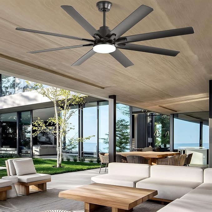 Sofucor 66" Smart Ceiling Fans with Lights, Indoor/Outdoor Ceiling Fan with Light and Remote, Compatible with Alexa/Google/App, Reversible DC Motor, 8 Blade Black Ceiling Fan Light for Patio Bedroom