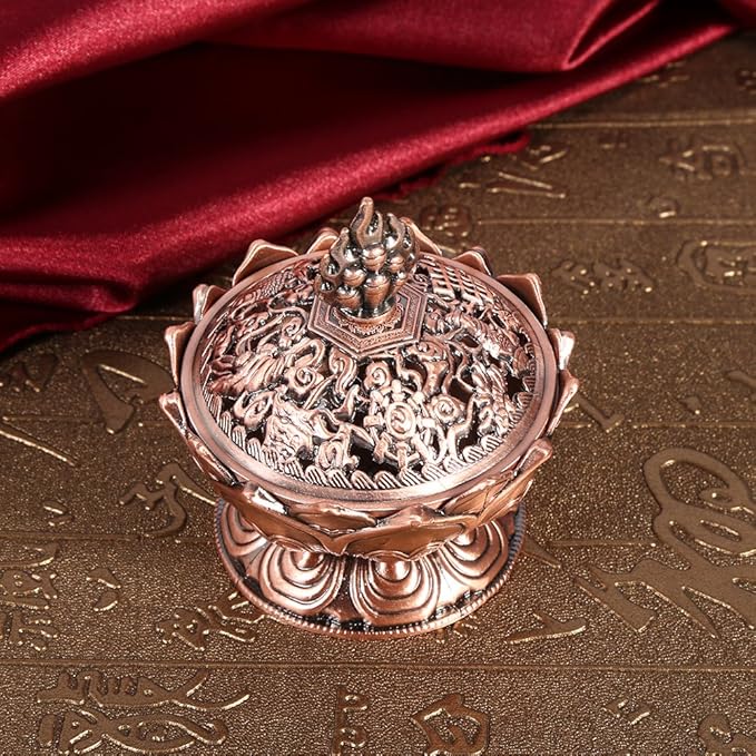 Walfront Metal Incense Cone Holder Lotus Bowl Zinc Alloy(Red-bronze), Desktop Ornament Supplies