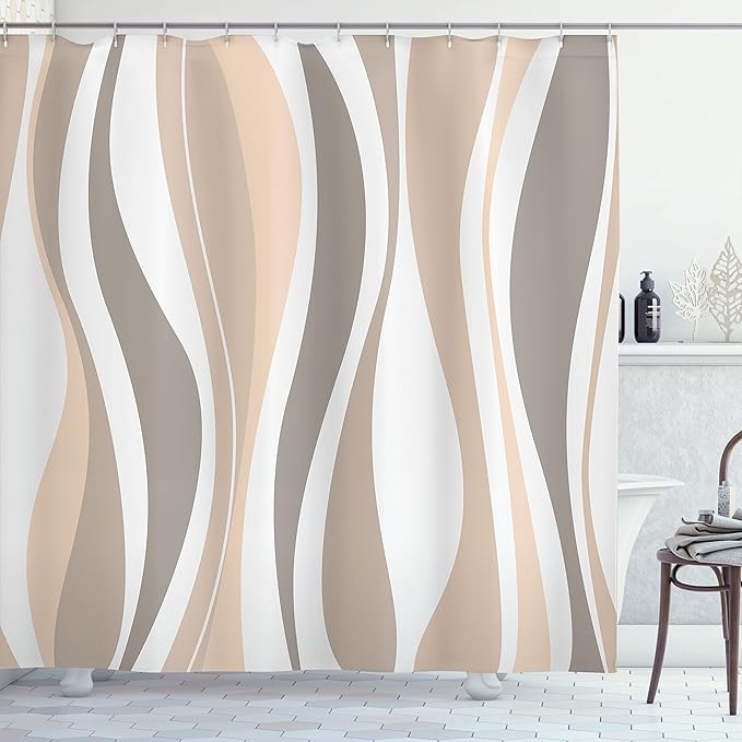 Ambesonne Vintage Shower Curtain, Retro Vibrant Stripes Funky Lines Design Patterns Abstract Print, Cloth Fabric Bathroom Decor Set with Hooks, 69" W x 70" L, Dark Tan