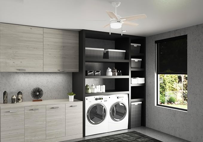 Hunter 44 inch Indoor Ceiling Fan with LED Light - White Ceiling Fan with Pull Chain, for Bedroom or Living Room, Standard Mount, No Remote, 5 Blades, Includes Bulbs - Anisten 52488, Fresh White | Standard Mount, Pull Chain, 5 Blades, For Bedroom, Livi...