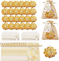 60Set Return Gifts for Pooja, Lotus Incense Holder, Indian Return Gifts for Pooja Bulk, Gold Lotus Incense Sticks Holder with Organza Bags & Thank You Cards, Diwali Party Favors