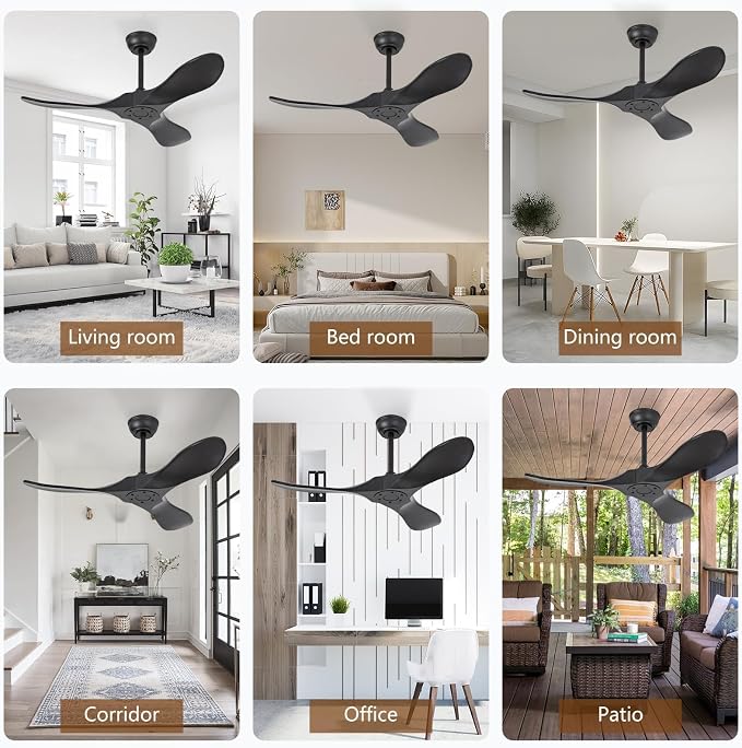 42 Inch Black Solid Wood Ceiling Fan without Light,Propeller Outdoor Ceiling Fans Without Lights with Wall Switch and Remote Control,Quiet DC Motor,3 Blades Ceiling Fan for Patios