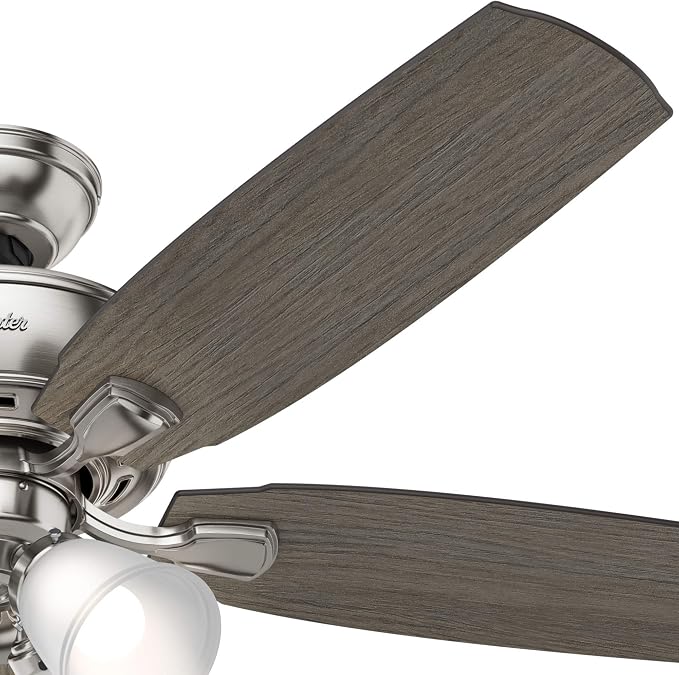 Hunter Amberlin, Indoor, Ceiling Fan, Pull Chain, 52 inch, Brushed Nickel | with LED Lights, Standard Mount, 5 Blades, For Bedroom, Living Room, Includes Bulbs, 53216