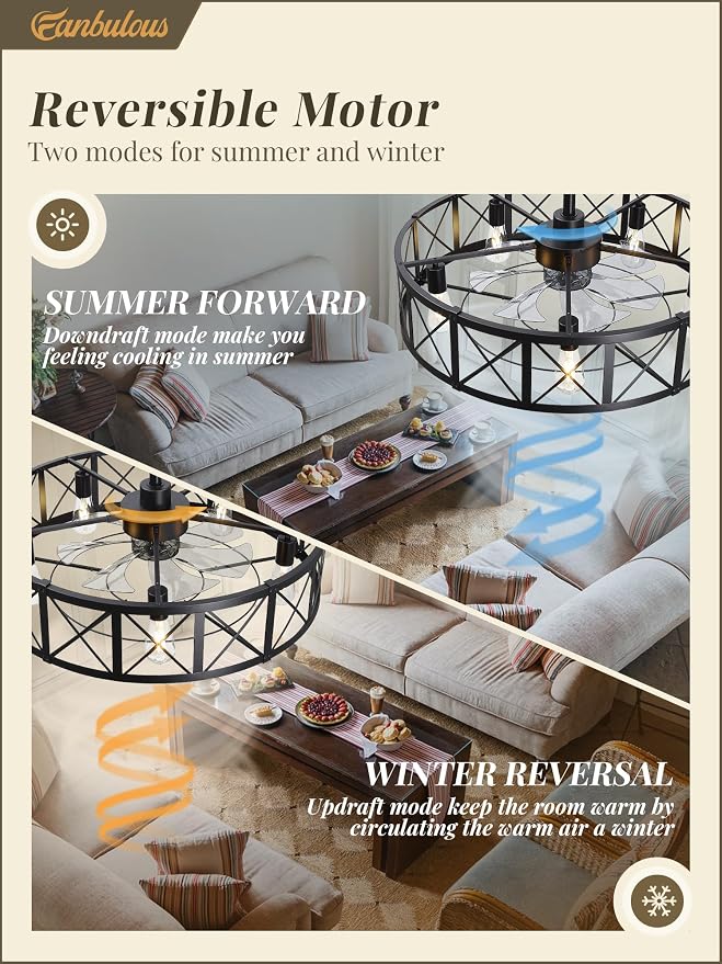 Fanbulous 30 Inch Fandelier Caged Ceiling Fans with Lights and Remote, Black Bladeless Ceiling Fan with 6 Speeds and Timing, Farmhouse Samll Fan Lights Ceiling Fixtures for Kitchen, Bedroom-Black