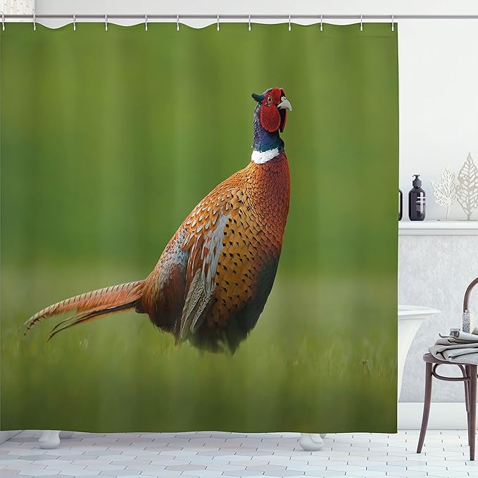 Ambesonne Green Shower Curtain, Czech Republic European Scene of a Creature on Blurry Backdrop Photo, Cloth Fabric Bathroom Decor Set with Hooks, 69" W x 70" L, Ginger Chocolate and Red