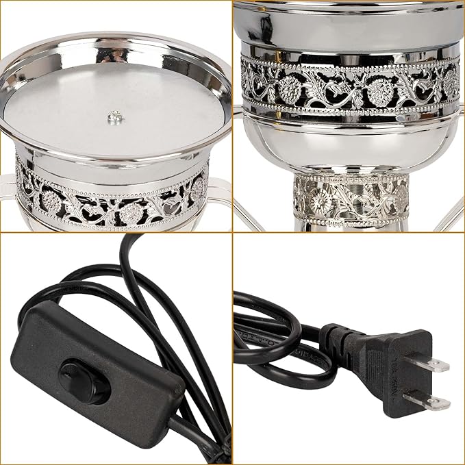 Electric Incense Burner, Arabian Style Electric Incense Holder, Middle Eastern Tabletop Decorative Censer for Yoga Spa Home Office Christian Church Decor, US Plug (Silver)