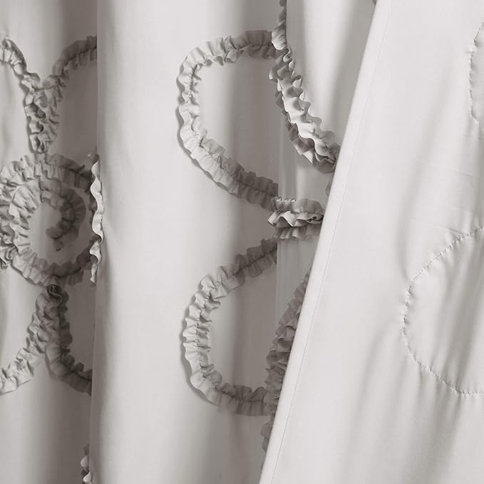 Lush Decor Light-Gray Ruffle Flower Polyester Shower Curtain (72" x 72")