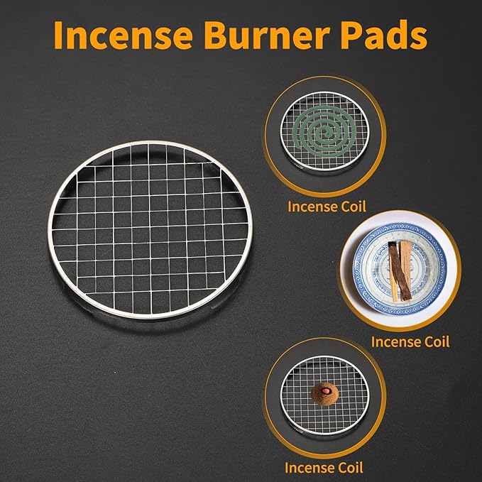 PATIKIL 10Pcs Incense Burner Pads, 6cm Stainless Steel Web Shape Burner Mesh Screen Use for Yoga Spa Room Home Office