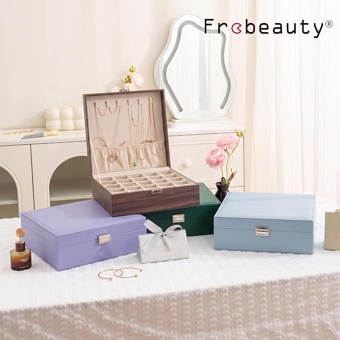 Frebeauty 50 Grid Earring Holder Organizer,2 Layer Jewelry Box for Women | Faux Leather,Velvet Lining,Adjustable Divider,Jewelry Organizer for Ring Necklace and Bracelet,for Home Use and Jewelry Store