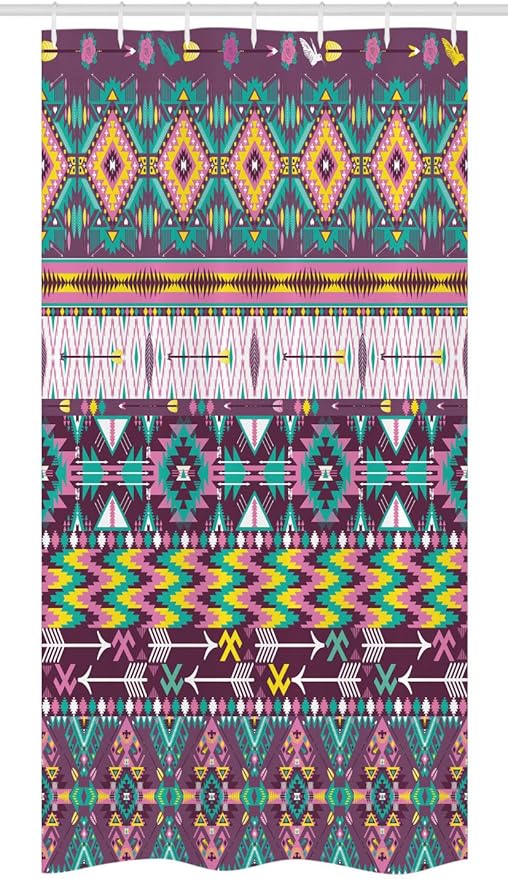 Ambesonne Tribal Stall Shower Curtain, Traditional Pattern Geometrics and Arrows Art, Fabric Bathroom Decor Set with Hooks, 36" W x 72" L, Teal Purple Yellow
