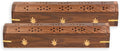 Incense Garden Pack of 2 Incense Stick Holder - Coffin Style - Wood Incense Stick Burner with Kush Inlays (Natural) Handmade with Brass Inlays