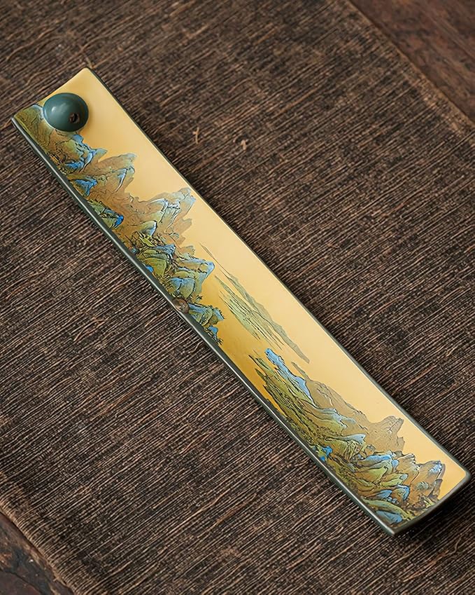 Chinese Incense Stick Holder with Ash Catcher - Ceramic Incense Burner with Ancient Painting, for Zen Meditation, Home Decor & Gift