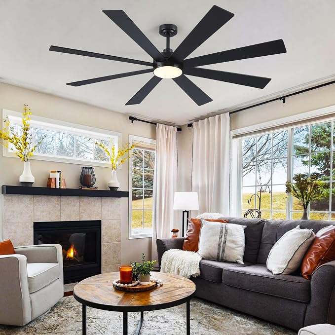 BayDay Farmhouse Rustic Ceiling Fans with Lights and Remote, Bedroom Living Room Kitchen Fans Ceiling with Light Chandier (Black, 72 inch)