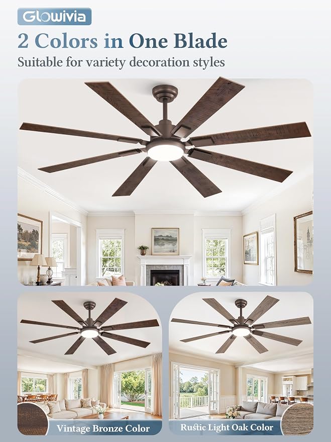 65 Inch Ceiling Fans with Lights and Remote&APP Control, Bronze Smart Ceiling Fan with 3000-6000K Dimmable, 6 Speeds Quiet Reversible Motor, Indoor/Outdoor Ceiling Fan for Living Room Bedroom