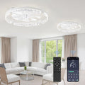 LEDIARY 2 Pack 24 Inch Low Profile Ceiling Fans with Lights and Remote, Fandelier Modern Ceiling Fan, 3000K-6000K Dimmable LED Fan Light, White Flush Mount Ceiling Fans with Lights for Bedroom