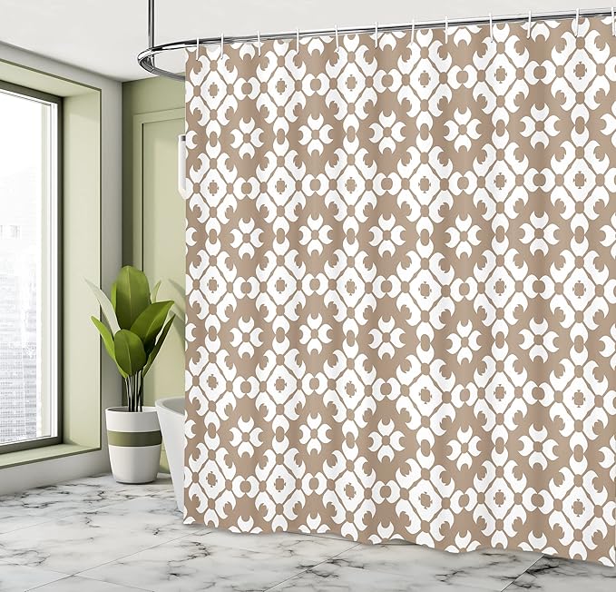 Ambesonne Beige Shower Curtain, Classy Floral Victorian Patterns Romantic Western Retro Renaissance English Modern, Cloth Fabric Bathroom Decor Set with Hooks, 69" W x 84" L, Beige White
