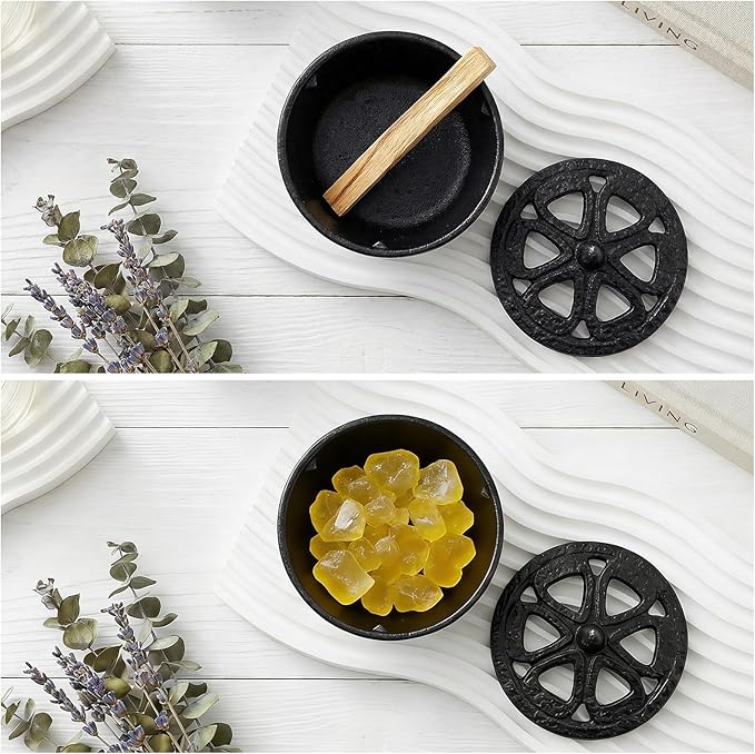 Elsjoy Cast Iron Incense Burner, Vintage Tripod Incense Holder with Lid and Handle, Mini Cauldron Incense Burner for Resins, Cones, Wax Melts