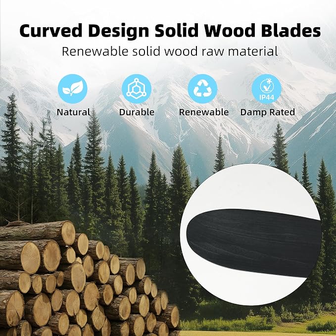 Outdoor Ceiling Fan Without Light, 42Inch Smart Ceiling Fan with Remote & Voice Control for Compatible with Alexa/Google, 3-Blade Solid Wood Fan, Quiet DC Motor, 6 Speeds for Patio, Farmhouse