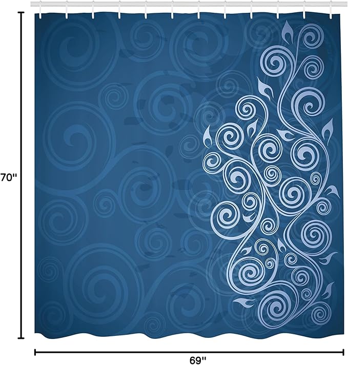 Ambesonne Ornamental Shower Curtain, Floral Swirls Ivy Image Ombre Details Grunge Backdrop Flower Illustration, Cloth Fabric Bathroom Decor Set with Hooks, 69" W x 70" L, Dark Sky