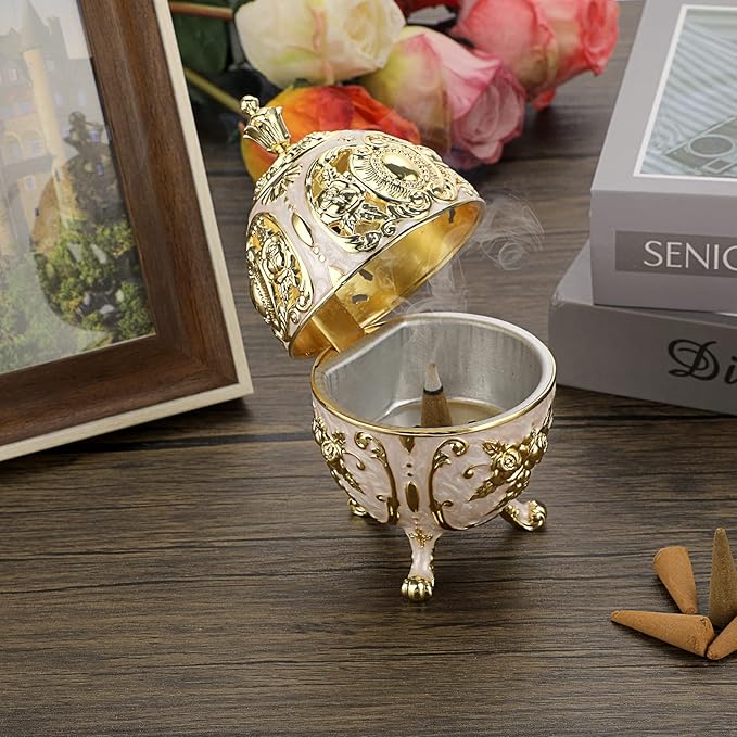 JUXYES Vintage Incense Burner Holder with Removable Ash Catchers, Metal Censer Antique Cone Coil Incense Burner Holder Zinc Alloy Spiritual Aromatherapy Yoga Meditation Gifts Retro Home Decoration