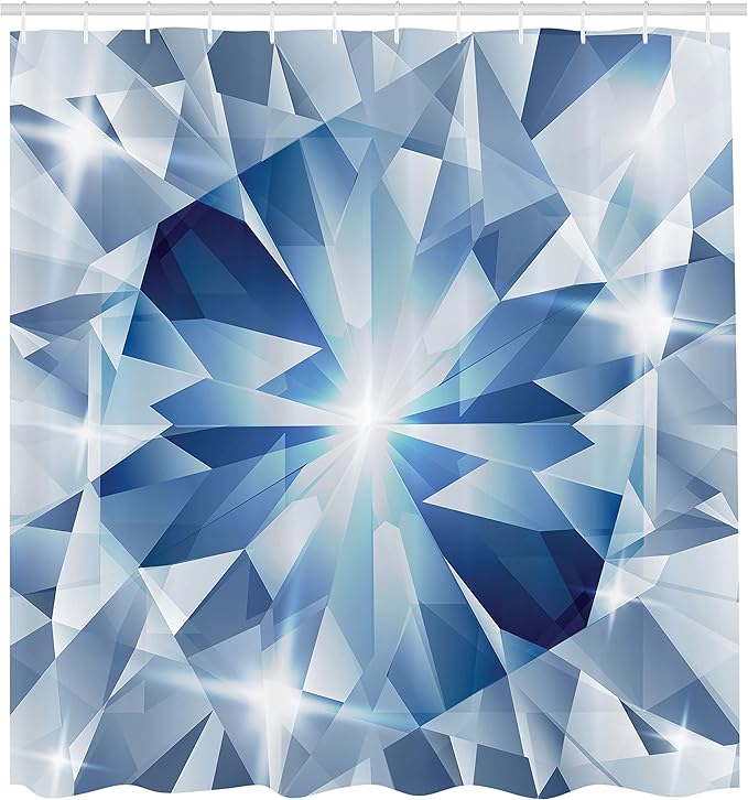 Ambesonne Diamonds Shower Curtain, Sharp Shaded Group of Frozen Diamond with Patterns Image Print, Cloth Fabric Bathroom Decor Set with Hooks, 69" W x 75" L, Blue Grey