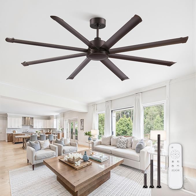 ZMISHIBO 84" Large Industrial Ceiling Fans No light with Aluminum 8 Blades, Commercial Ceiling Fan without Light,Quiet DC Motor, 6 Speeds, Indoor Outdoor Ceiling Fan for Patio,Garage,Shop, Oil Bronze