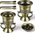 Zonon 2 Sets Bronze Incense Burner with Tong, Frankincense Charcoal Incense Stand Holder, Ideal for Yoga, Spa, Aromatherapy, Home and Christian Church Censer (Elegant)