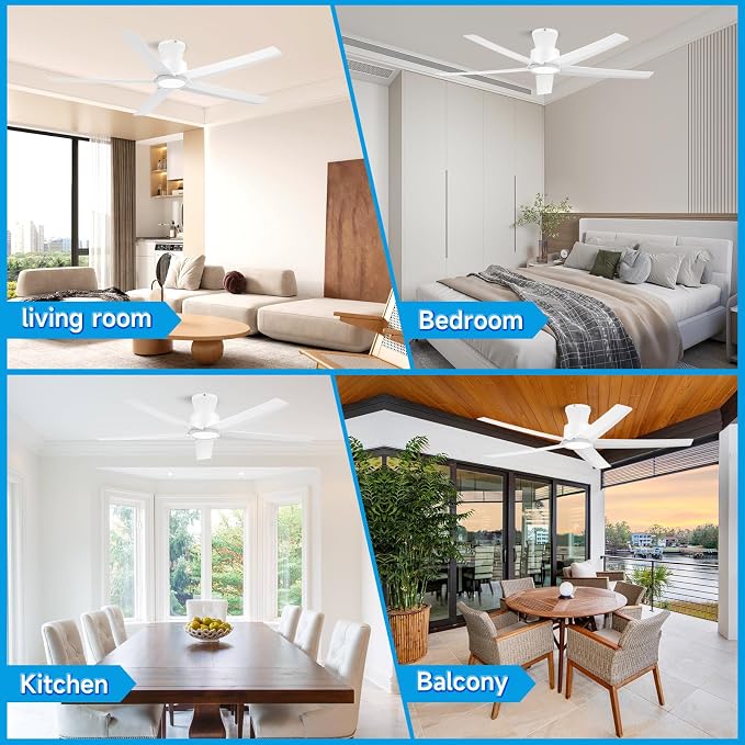 ocioc Smart Ceiling Fans with Lights,52 inch,Reversible Quiet DC Motor,Dimmable,White Ceiling Fan Compatible with Alexa Google home Indoor/Outdoor