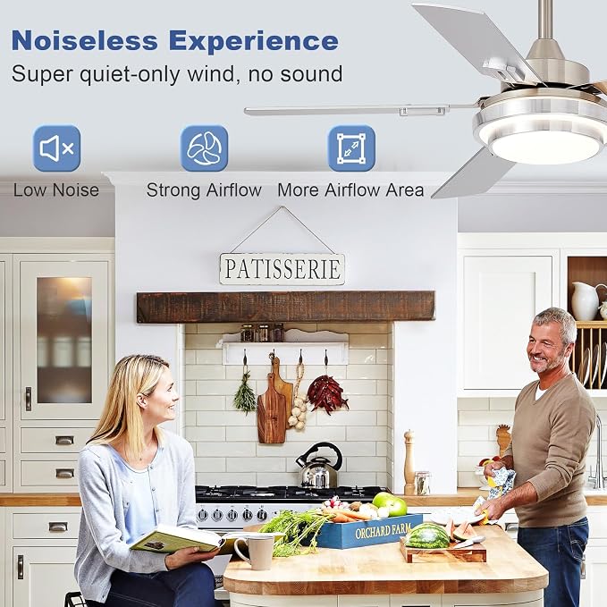 Depuley 42-Inch Ceiling Fan with Light: Brushed Nickel Ceiling Fans with 5 Blades Dual Finish Reversible - Farmhouse Ceiling Fan with Remote Control Noiseless for Living Room Outdoor Patios