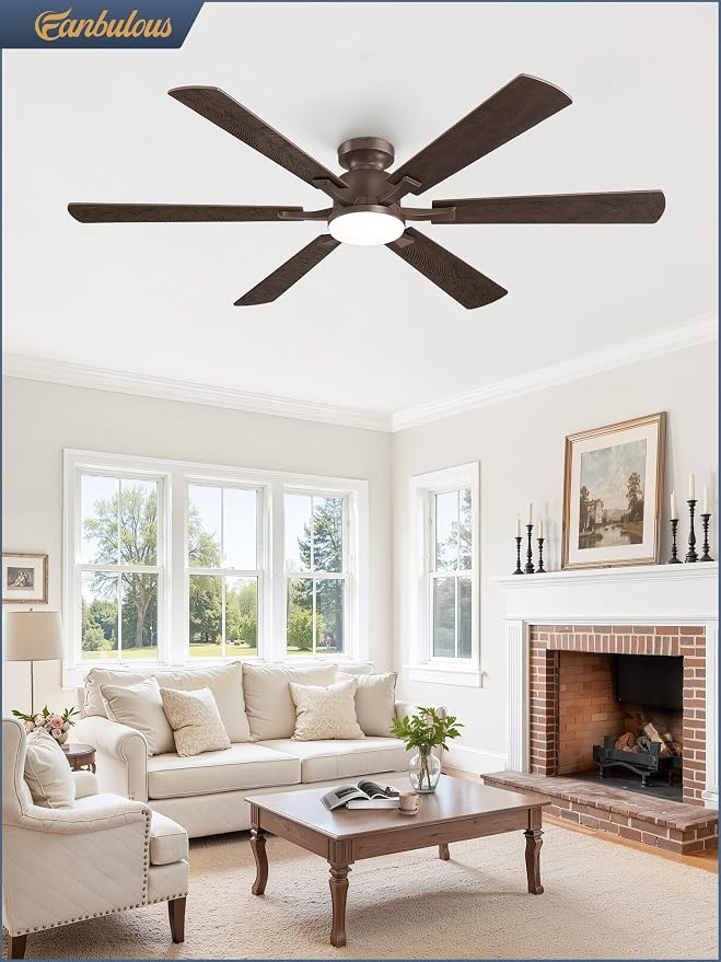 Fanbulous 60 Inch Ceiling Fan with Lights, APP & Remote Control, Flush Mount Low Profile Bronze Ceiling Fan, 3000-6000K Dimmable LED, Quiet Reversible Motor, 6 Blades, 6 Speeds,for Living Room Bedroom
