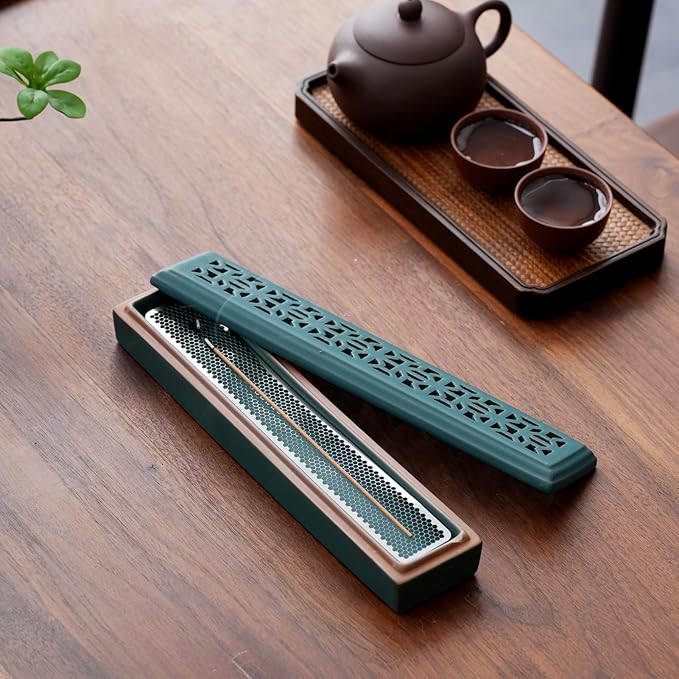CEREMONY Incense Holder for Sticks, Ceramic Insence-Stick Holder Ash Catcher, Incense Holder Timkburner for Meditation Yoga Spa Room Incense Holder (Mesh-Green)