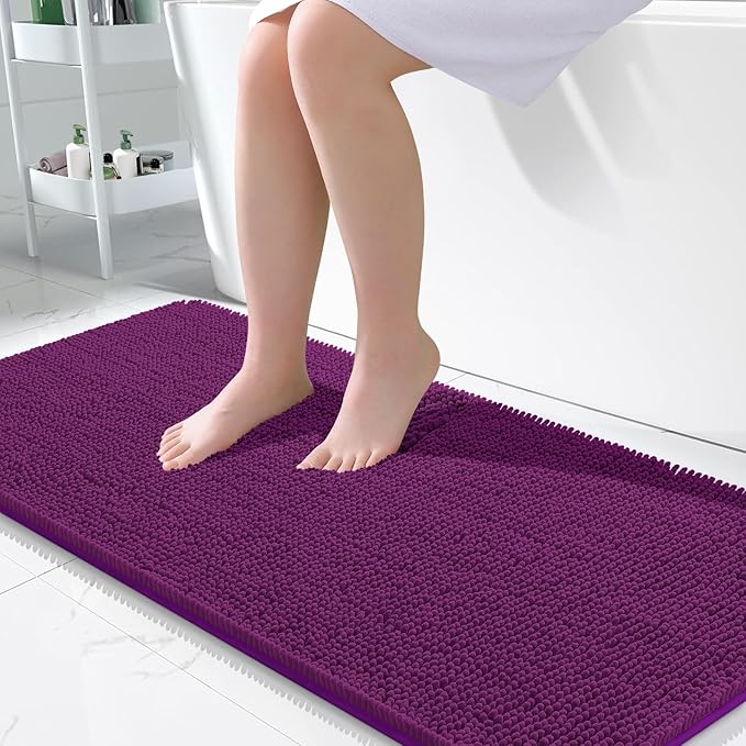 OLANLY Bathroom Runner Rugs 47x24, Extra Soft Absorbent Chenille Bath Rugs, Rubber Backing Quick Dry, Machine Washable Long Bath Mats for Bathroom Floor, Tub and Shower, Home Decor Accessories, Purple