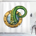 Ambesonne Octopus Shower Curtain, Ship Porthole Tentacles, Cloth Fabric Bathroom Decor Set with Hooks, 69" W x 70" L, Fern Brown