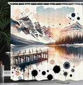 Ambesonne Lake Shower Curtain, Surreal Mountain Landscape Illustration Abstract Paint Splatter Blots, Cloth Fabric Bathroom Decor Set with Hooks, 69" W x 75" L, Peach and Pale Slate Blue
