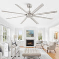 ZMISHIBO 84" Large Industrial Ceiling Fans No light with Aluminum 8 Blades, Commercial Ceiling Fan without Light, Quiet DC Motor, 6 Speeds, Indoor Outdoor Ceiling Fan for Patio, Garage, Shop,Nickel