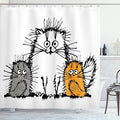 Ambesonne Sketchy Shower Curtain, Fluffy Cat Family with Mother Babies Feline Animal Humor Illustration, Cloth Fabric Bathroom Decor Set with Hooks, 69" W x 84" L, Orange White Grey