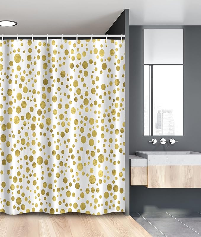 Ambesonne Polka Dots Stall Shower Curtain, Illustration of Round Speckled Forms Irregular Layout Vintage Style, Fabric Bathroom Decor Set with Hooks, 54" W x 78" L, White Yellow