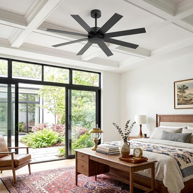 52 Inch Ceiling Fan No Light, Modern Ceiling Fan with Remote Control, Quite DC Motor 8 Reversible Blades Indoor Outdoor Industrial Ceiling Fan without Light For Living Room Bedroom Patio Garage