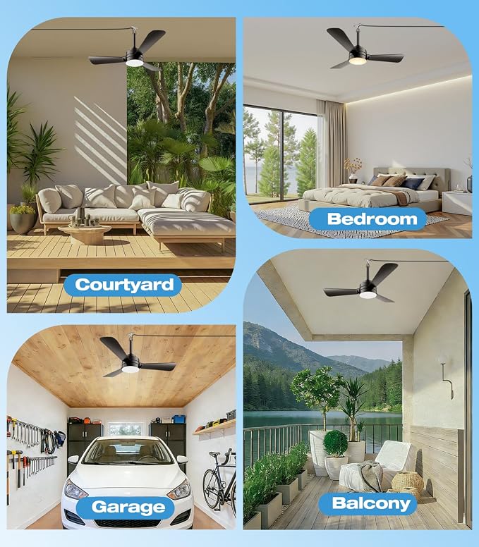 28 inch Plug-in Ceiling Fan Light with16.5ft long cord, Gazebo fan light Dimmable 3CCT LED,Reversible,Portable Hook Design for Bedroom Garage Tent Porch Kitchen patio