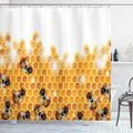 Ambesonne Nature Shower Curtain, Honey Bees Wax Abstract Insect of Spring Season Artwork Image, Cloth Fabric Bathroom Decor Set with Hooks, 69" W x 84" L, Marigold Apricot