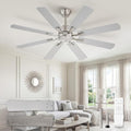 ZMISHIBO 52 inch Ceiling Fan no Light, 8 Blades Brushed Nickel Ceiling Fans without lights, Quiet Rerverible DC Motor, 6speeds, for Bedroom, Living Room, Home Office and Patio