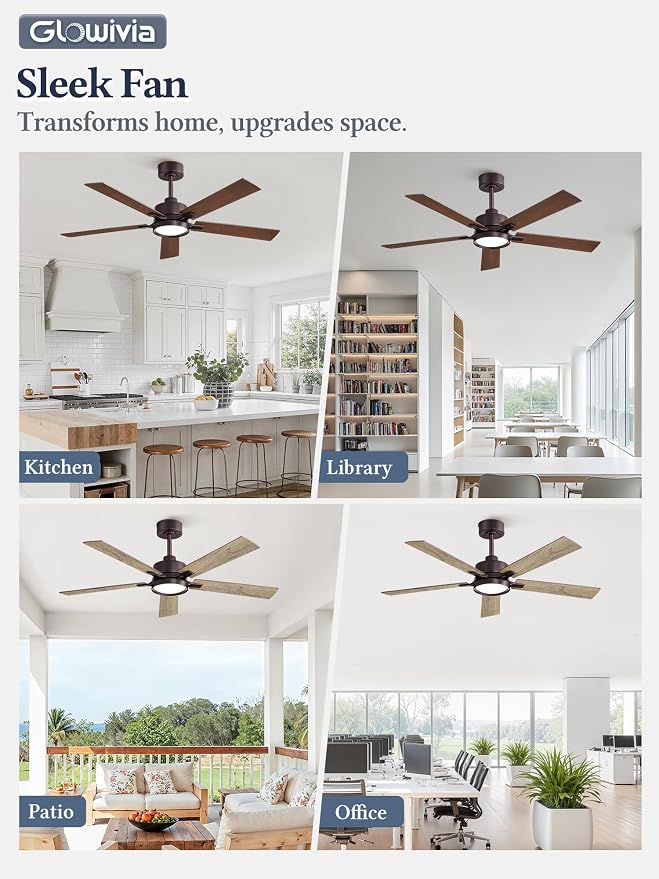 52 Inch Ceiling Fan with Lights and Remote, Smart APP Control, Dimmable with All-Setting Memory, Quiet DC Motor Reversible Blades, Damp Rated Modern Ceiling Fan for Bedroom Patio Living Room