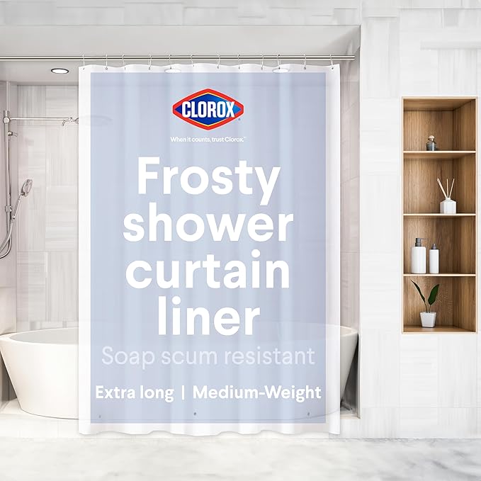 Clorox Shower Curtain Liner, Premium Medium-Weight Durable Waterproof 6g PEVA for Bathroom with Weighted Magnets, Extra Long 72" x 78", Frosty 1 Pack
