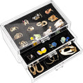 ProCase Earring Holder Organizer Jewelry Box with 3 Drawers, Acrylic Clear Earring Case with Adjustable Velvet Trays for Women - Black, 3 Layers