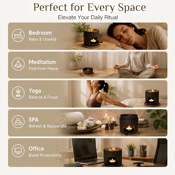 5 in 1 Incense Diffuser & Holder Set, Ceramic Aromatherapy Burner for Incense Sticks and Dried Herbs, Multi-Use Wax Warmer for Bedtime Calm, Yoga, Meditation, Home and Office